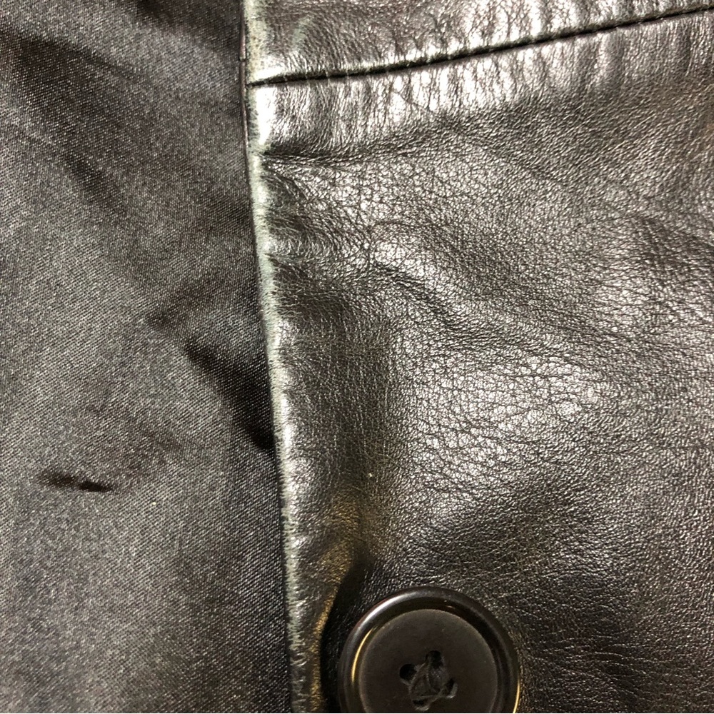 Vintage Black Leather Blazer Mob Wife 3 Button Two Pocket Front - Picture 8 of 11